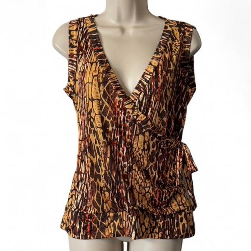 Y2K M.K.M Designs Earthy Tones Faux Wrap Animal Print Top, Women's Size M‎